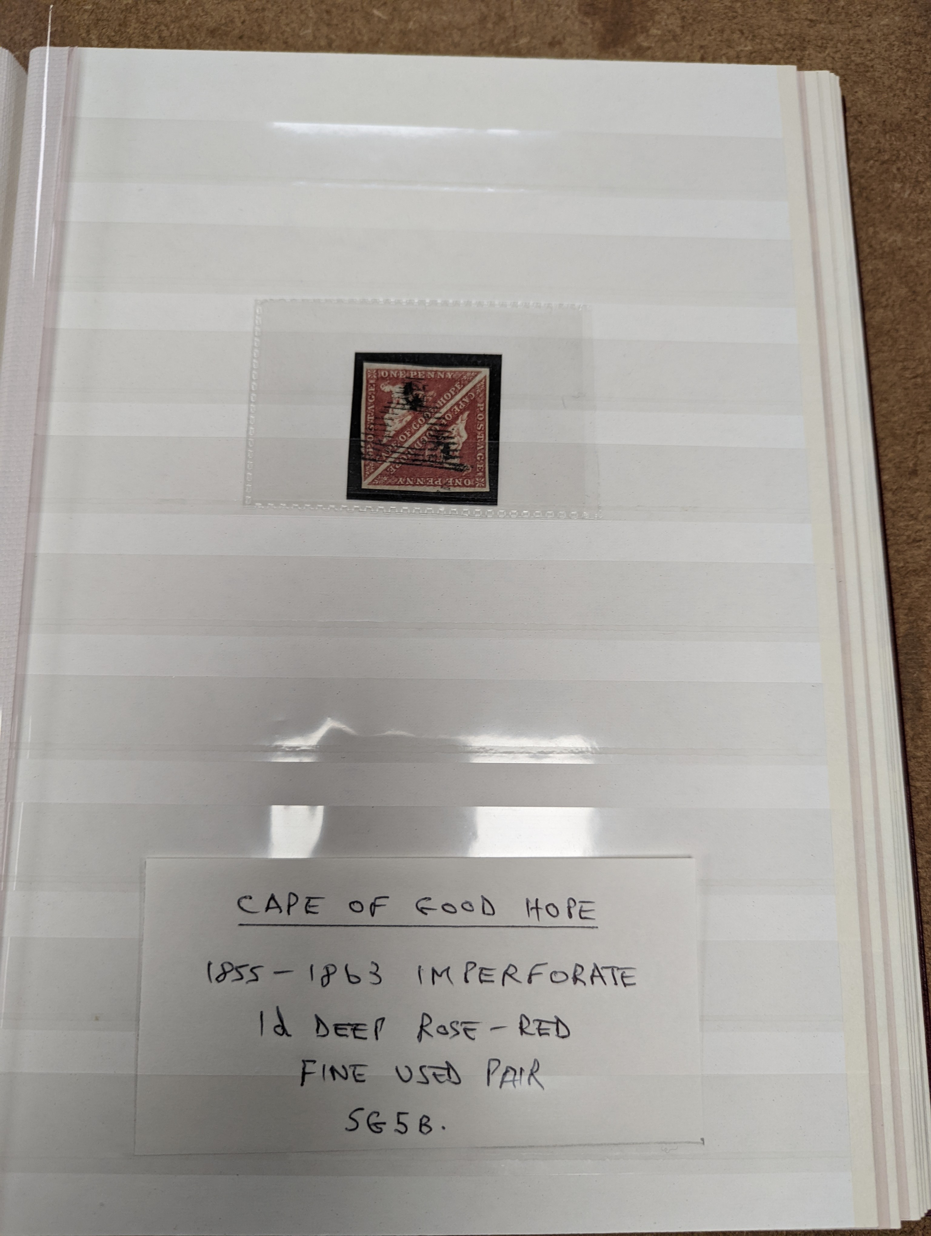 Cape of Good Hope - fine collection in 2 albums and stock book from 1853 1d used pair, 4d block of three used (and certificate), 1859 1sh dark green mint pair, 1861 1d woodblock used (sg 13a), 1863-64 1d, 4d and 6d mint